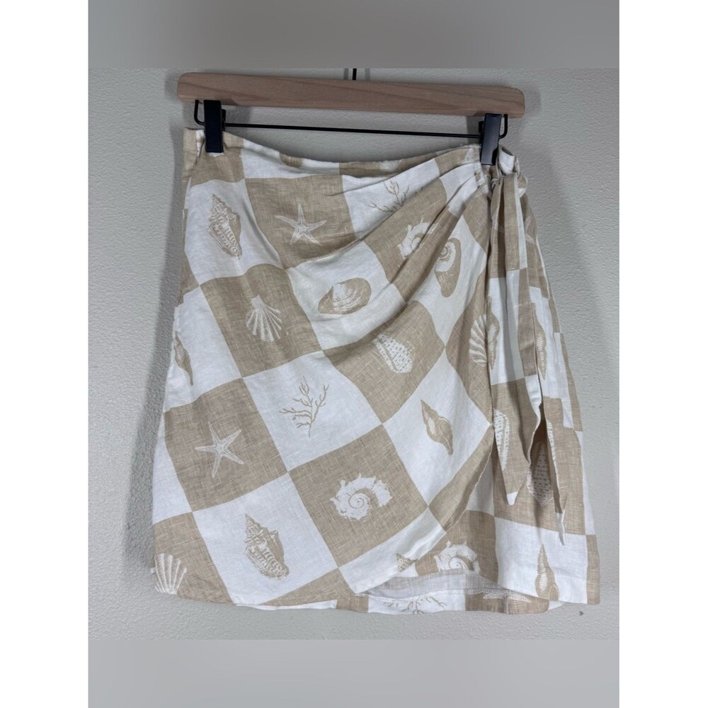 DISSH Mele Beige Shell Linen Mini Skirt Vacation Faux Wrap Women’s Size 6